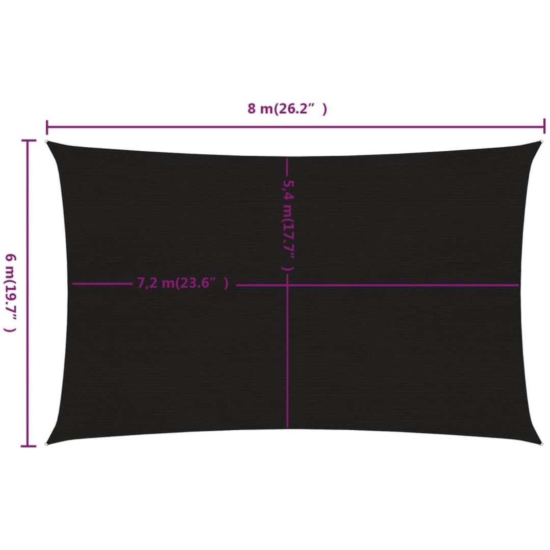 Solsegel 160 g/m² rektangulär svart HDPE vidaXL 6 x 8 m – bild 7