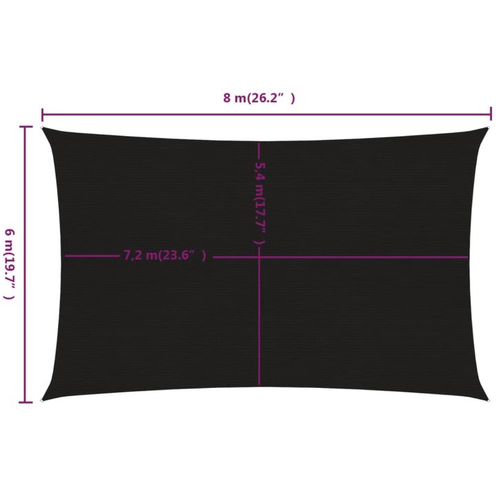 Solsegel 160 g/m² rektangulär svart HDPE vidaXL 6 x 8 m – bild 7