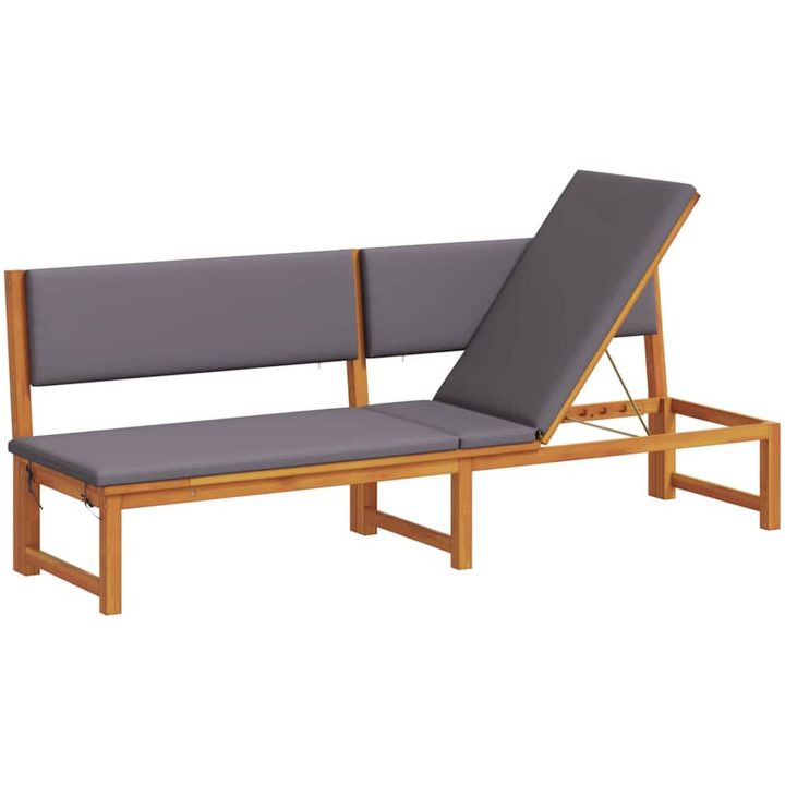 Solstol 3-i-1 Funktion med Ljusgrå Kuddar Solid Akaciaträ vidaXL 200 x 57 x 75 cm – bild 2