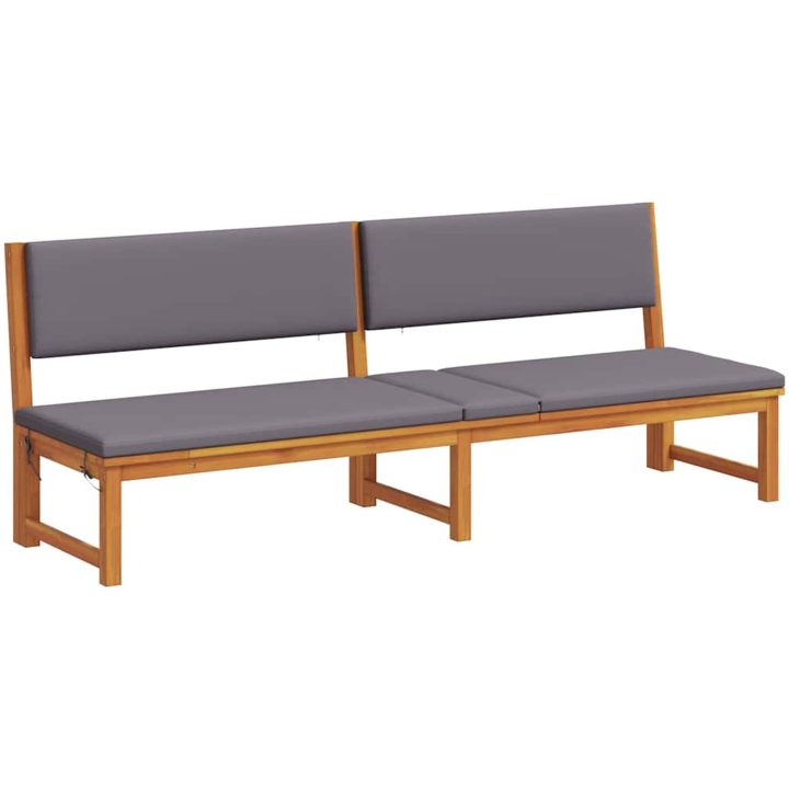 Solstol 3-i-1 Funktion med Ljusgrå Kuddar Solid Akaciaträ vidaXL 200 x 57 x 75 cm – bild 4