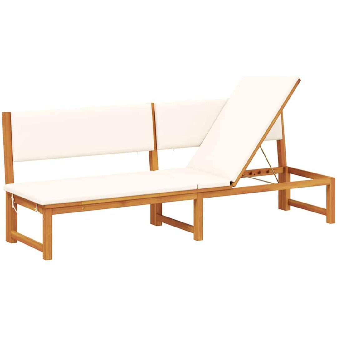Solstol 3-i-1 med creamfärgade kuddar i solid akacia vidaXL 200 x 57 x 75 cm – bild 2