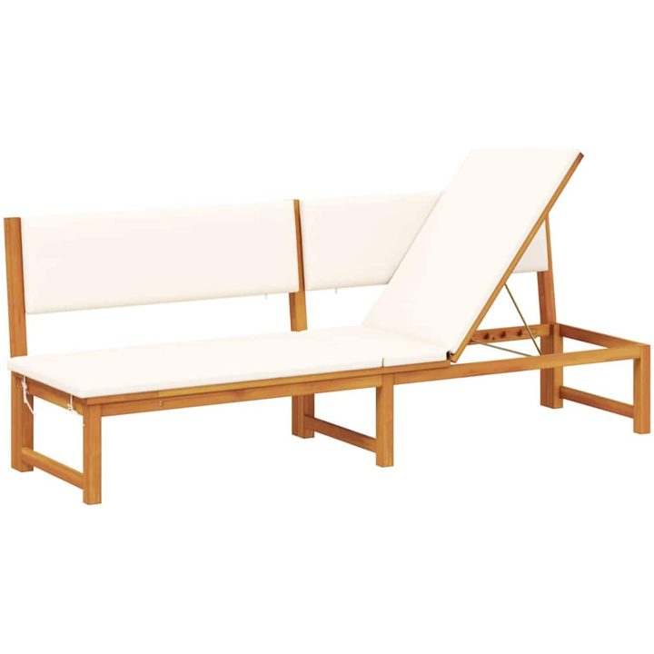 Solstol 3-i-1 med creamfärgade kuddar i solid akacia vidaXL 200 x 57 x 75 cm – bild 2