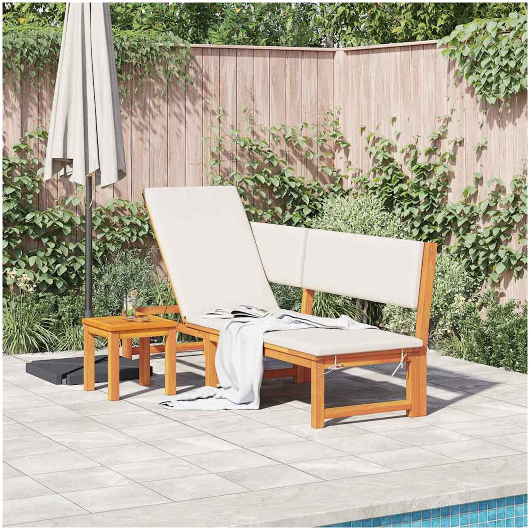 Solstol 3-i-1 med creamfärgade kuddar i solid akacia vidaXL 200 x 57 x 75 cm – bild 3