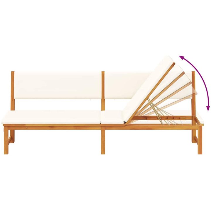 Solstol 3-i-1 med creamfärgade kuddar i solid akacia vidaXL 200 x 57 x 75 cm – bild 10