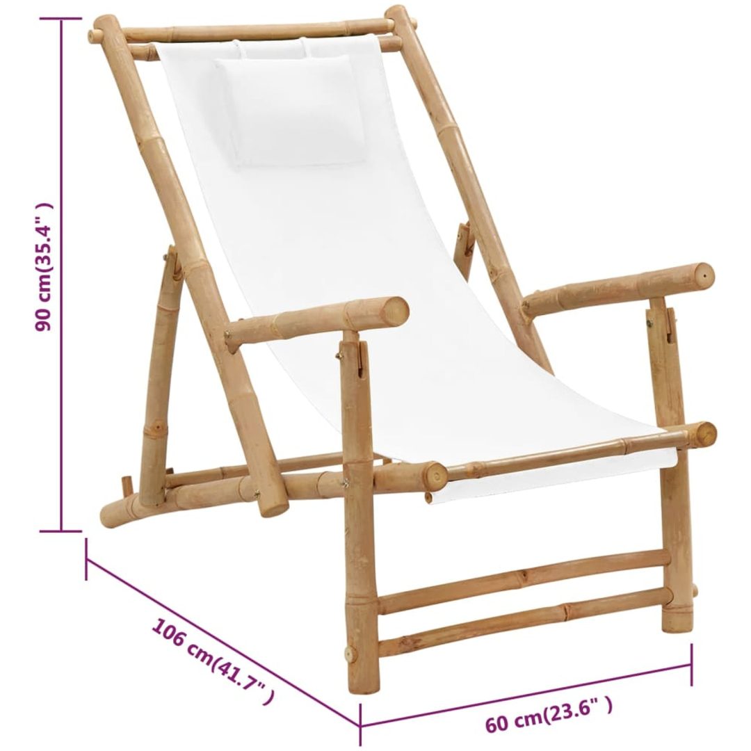 Solstol bambu och kanvas gräddvit vidaXL – bild 8