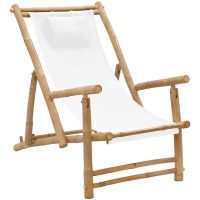 Solstol bambu och kanvas gräddvit vidaXL