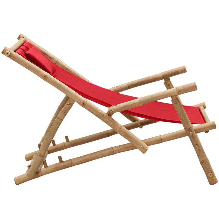 Solstol bambu och kanvas röd vidaXL – bild 4