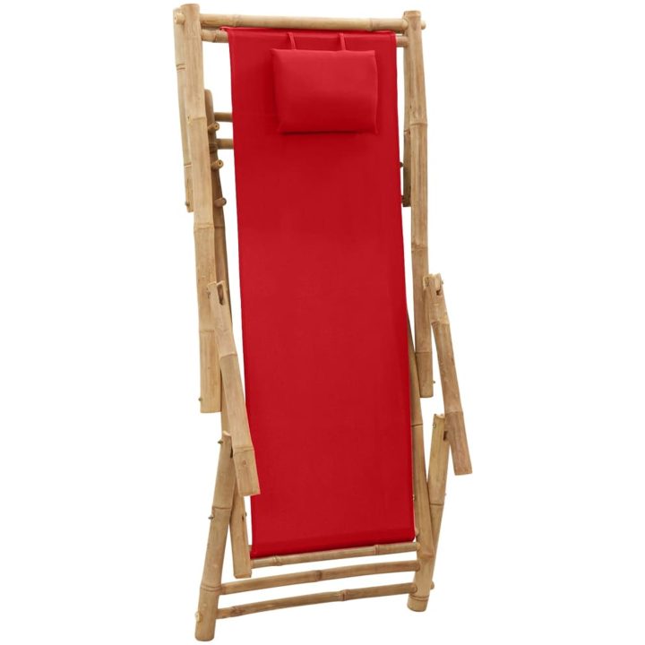 Solstol bambu och kanvas röd vidaXL – bild 6