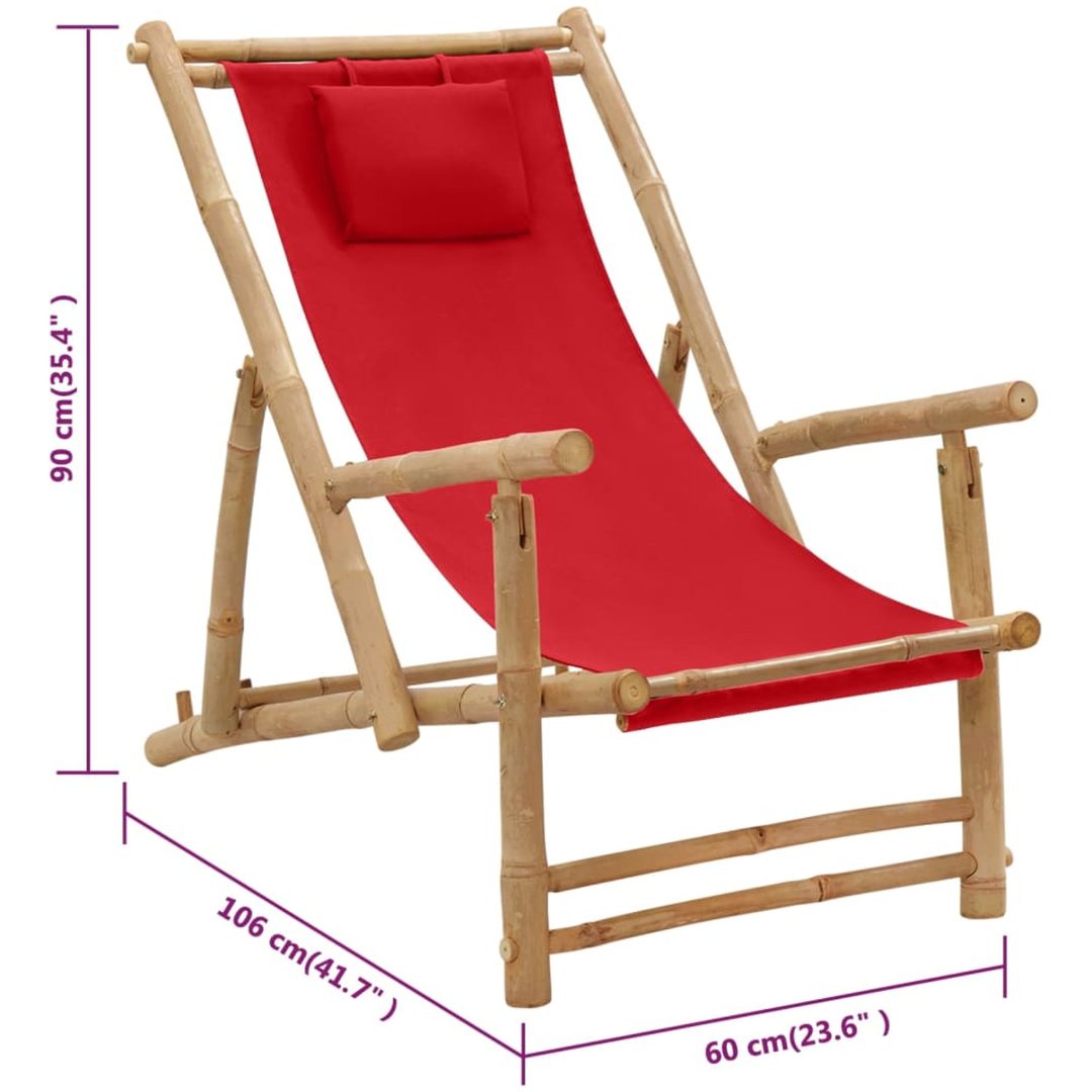 Solstol bambu och kanvas röd vidaXL – bild 8