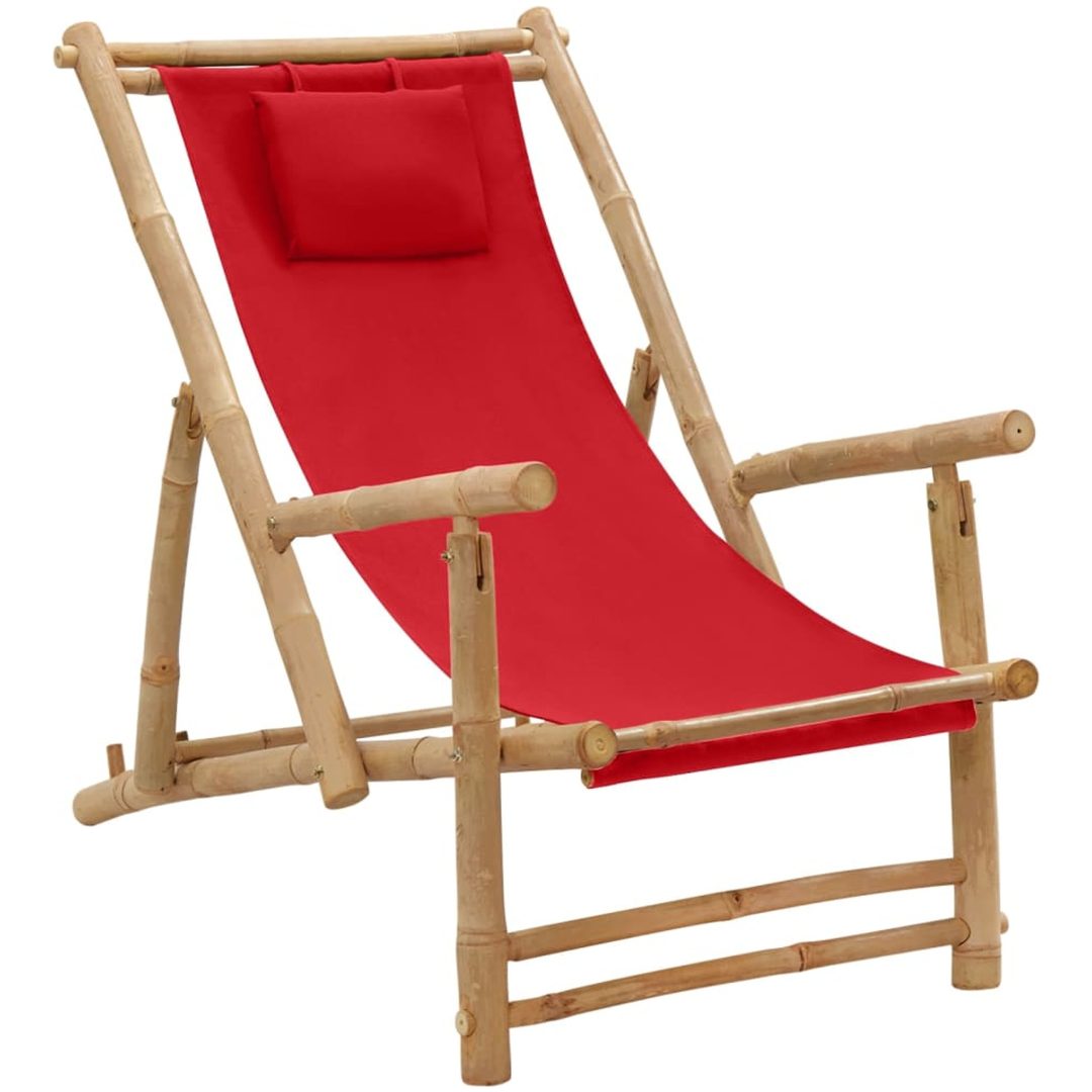Solstol bambu och kanvas röd vidaXL