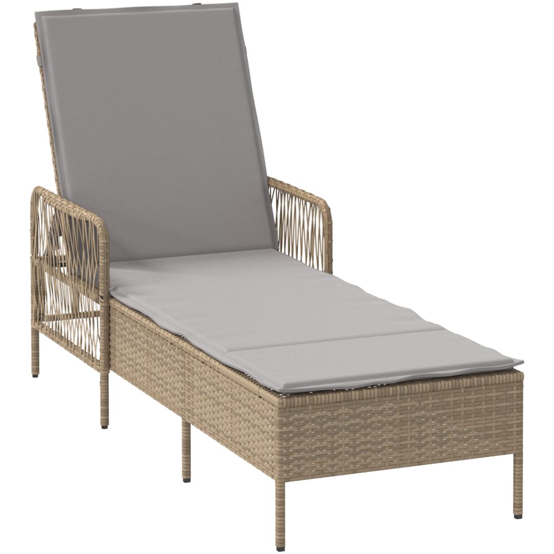 Solstol Beige och ljusgrå PE Rattan Hopfällbar vidaXL 157 x 55 x 92 cm – bild 2