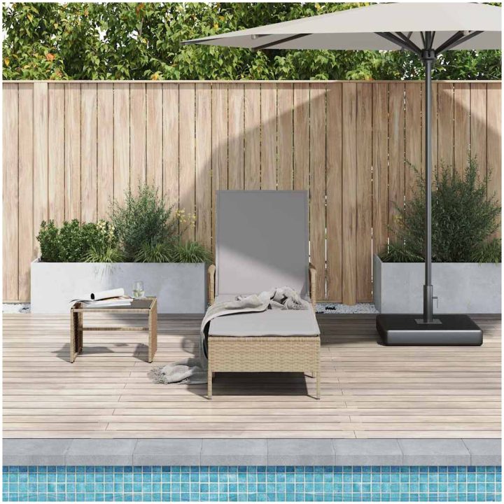 Solstol Beige och ljusgrå PE Rattan Hopfällbar vidaXL 157 x 55 x 92 cm – bild 3
