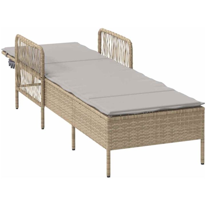 Solstol Beige och ljusgrå PE Rattan Hopfällbar vidaXL 157 x 55 x 92 cm – bild 4