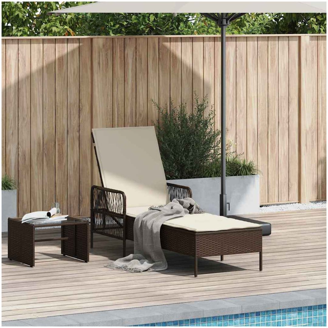 solstol Brun och gräddvit PE Rattan Vikbar vidaXL 157 x 55 x 92 cm – bild 3