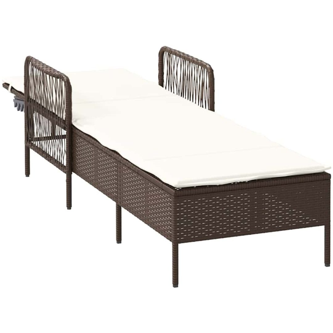 solstol Brun och gräddvit PE Rattan Vikbar vidaXL 157 x 55 x 92 cm – bild 4