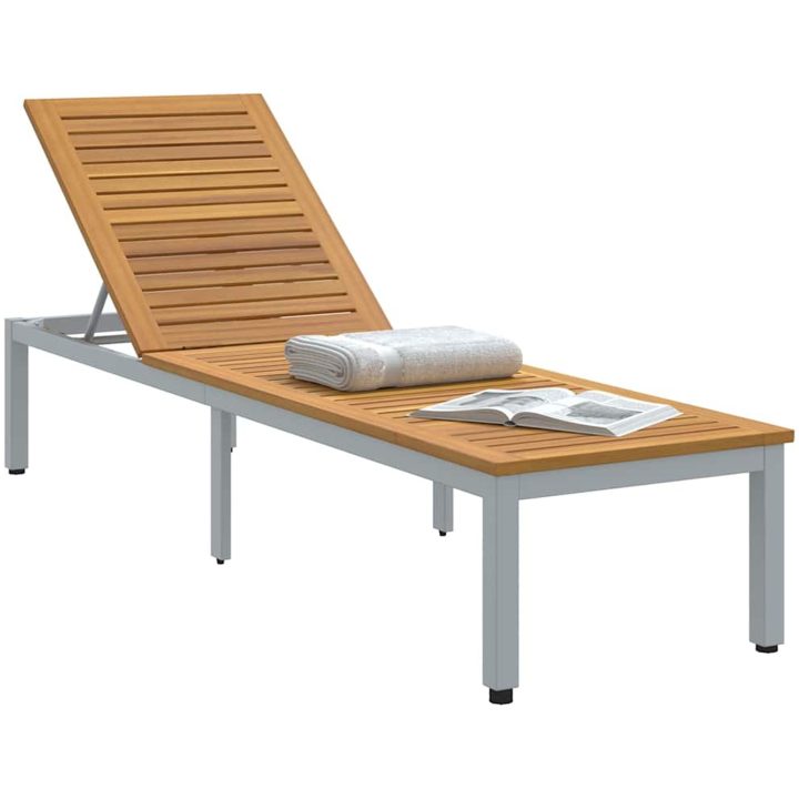 Solstol Grå 200x55x35 cm Massivt Akacia vidaXL 90 x 190 cm – bild 3
