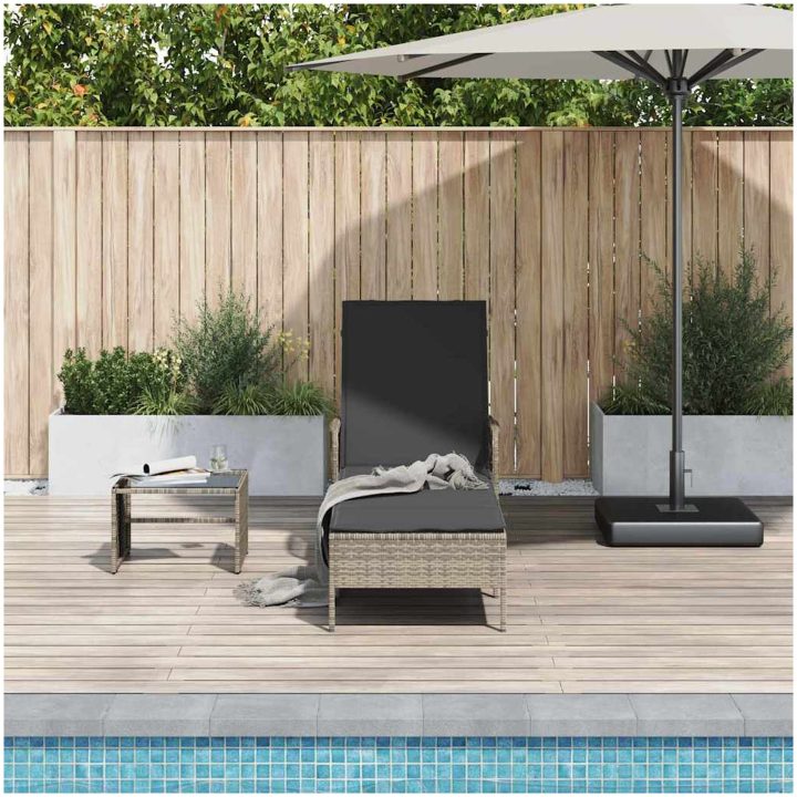 Solstol Grå och mörk grå PE Rattan Solstol vidaXL 157 x 55 x 92 cm – bild 3