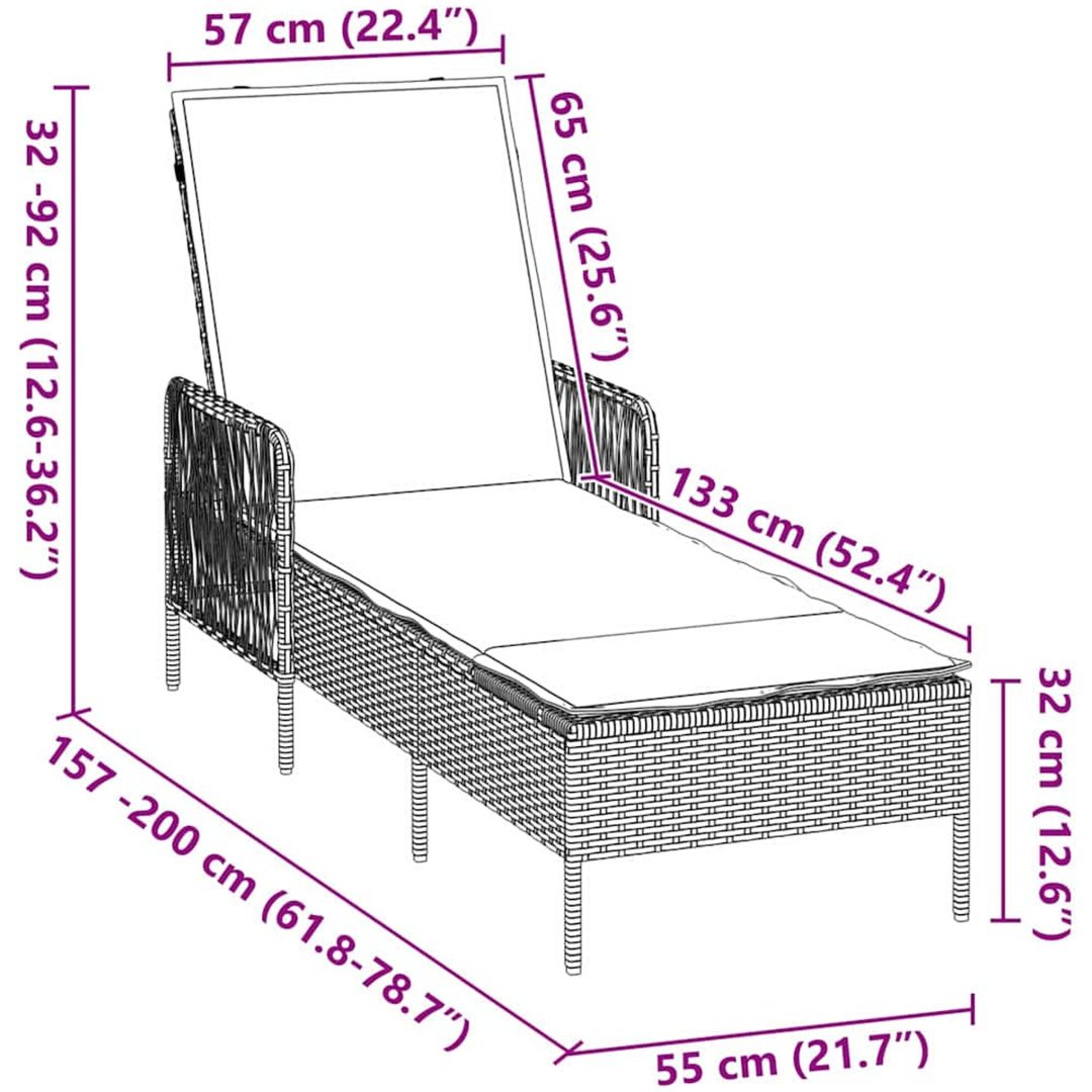 Solstol Grå PE Rattan Fällbar Solstol vidaXL 157 x 55 x 92 cm – bild 12