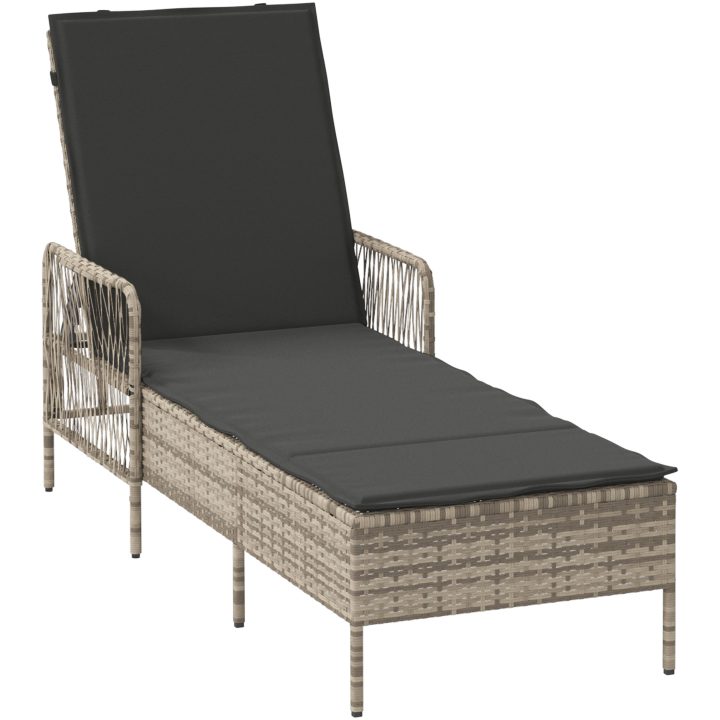 Solstol Ljusgrå PE Rattan Fällbar Solstol vidaXL 157 x 55 x 92 cm – bild 2