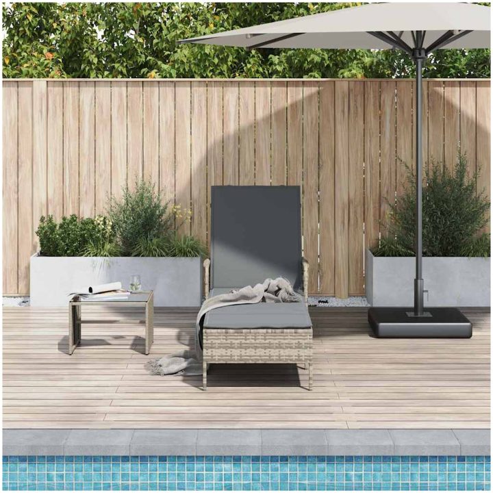 Solstol Ljusgrå PE Rattan Fällbar Solstol vidaXL 157 x 55 x 92 cm – bild 3