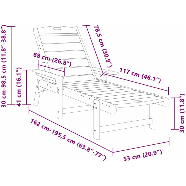 Solstol Marinblå 53x162x98.5 cm HDPE vidaXL 53 x 195.5 x 98.5 cm – bild 11