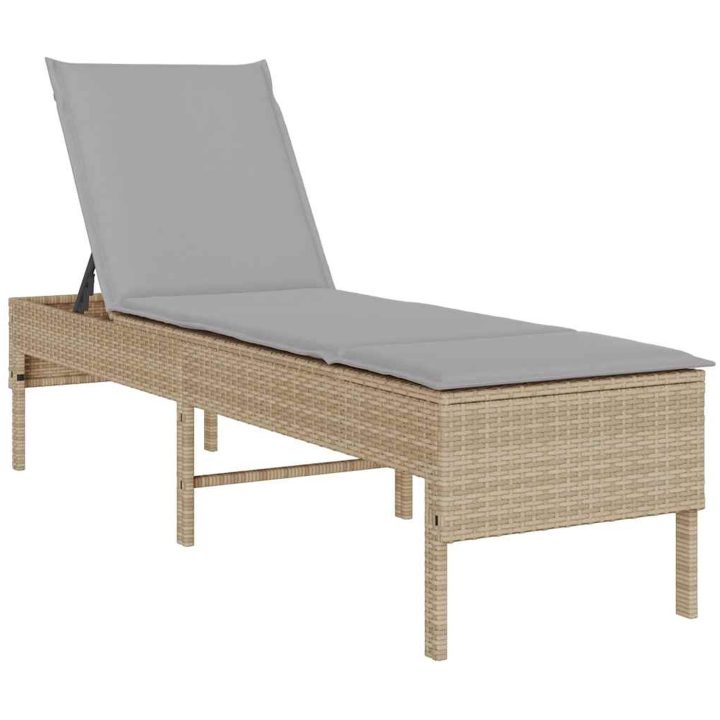 Solstol med dyna beige 55x200x44cm konstrotting vidaXL – bild 2