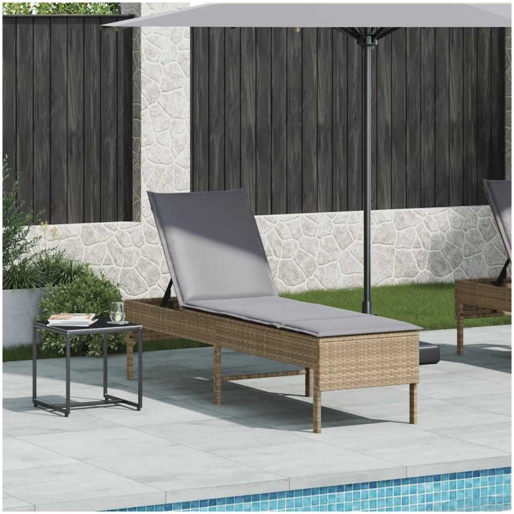 Solstol med dyna beige 55x200x44cm konstrotting vidaXL – bild 3
