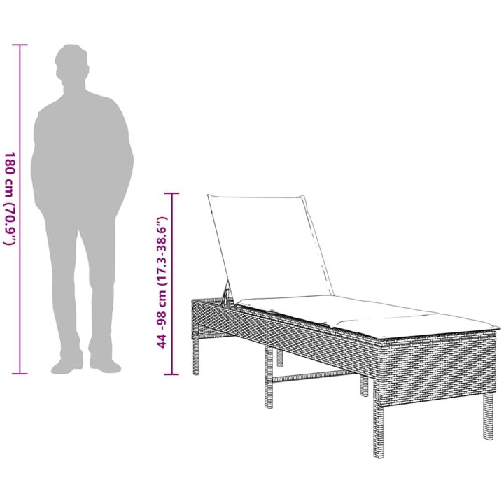 Solstol med dyna grå 55x200x44cm konstrotting vidaXL – bild 11