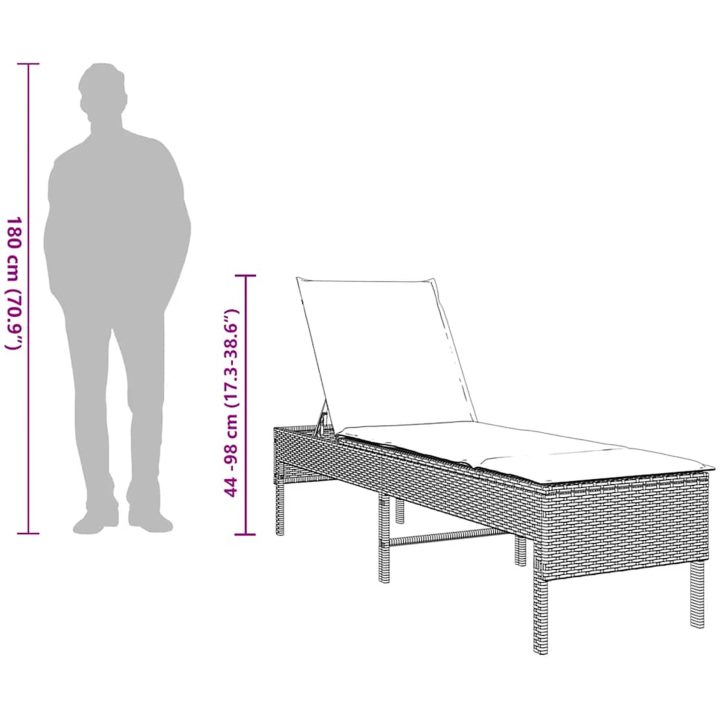 Solstol med dyna ljusgrå 55x200x44cm konstrotting vidaXL – bild 11