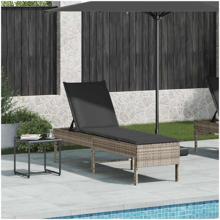 Solstol med dyna ljusgrå 55x200x44cm konstrotting vidaXL – bild 3