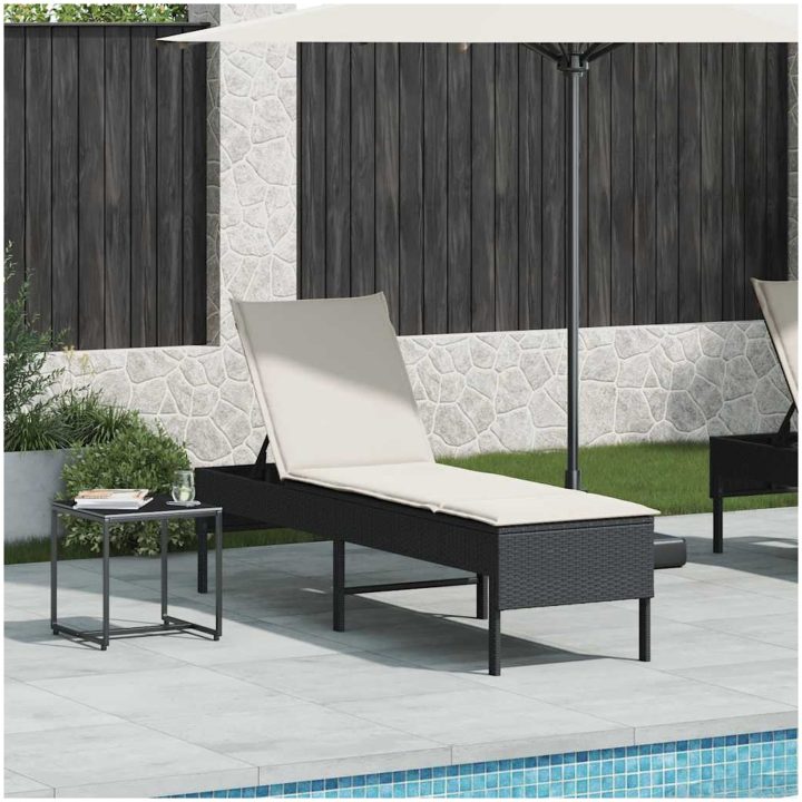 Solstol med dyna svart 55x200x44cm konstrotting vidaXL – bild 3