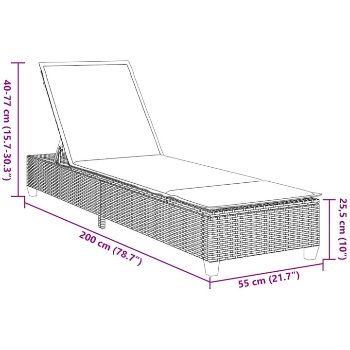 Solstol med dynor grå 55x200x25,5cm konstrotting vidaXL – bild 12