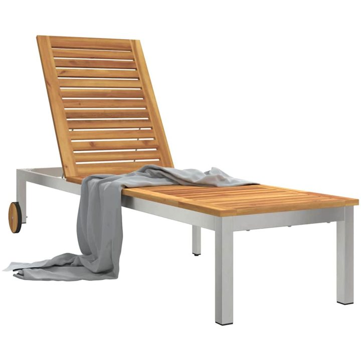Solstol med hjul 207x58x35 cm Massivt akaciaträ & Rostfritt stål vidaXL 205 x 53 x 100 cm – bild 3