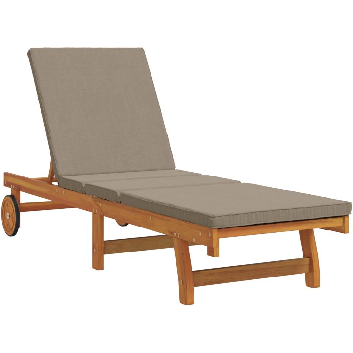 Solstol med hjul och kudde i taupe massivt trä vidaXL 126 x 200 x 84 cm – bild 2