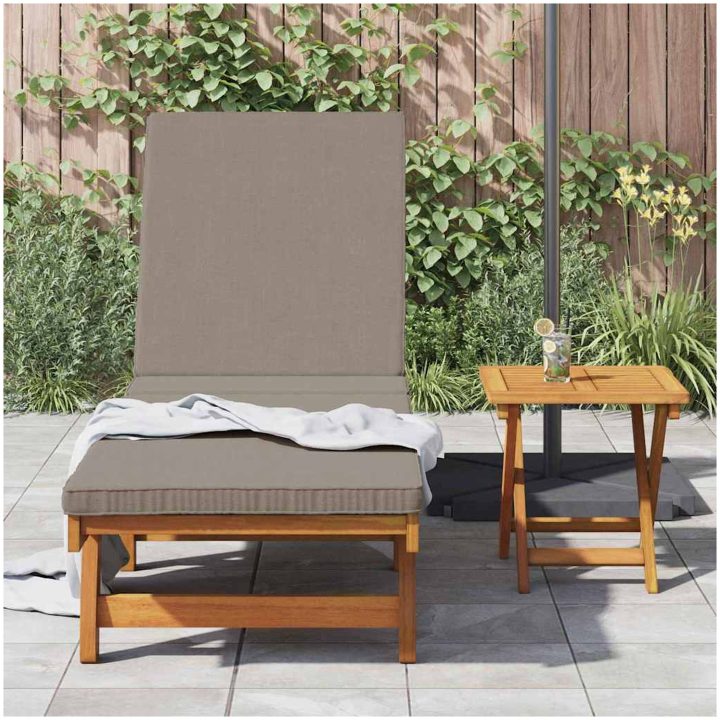 Solstol med hjul och kudde i taupe massivt trä vidaXL 126 x 200 x 84 cm – bild 3