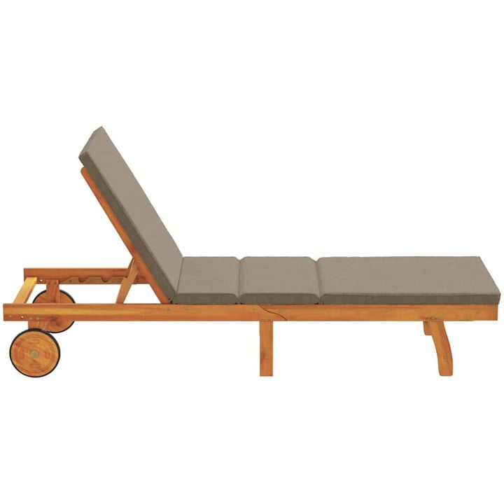 Solstol med hjul och kudde i taupe massivt trä vidaXL 126 x 200 x 84 cm – bild 5
