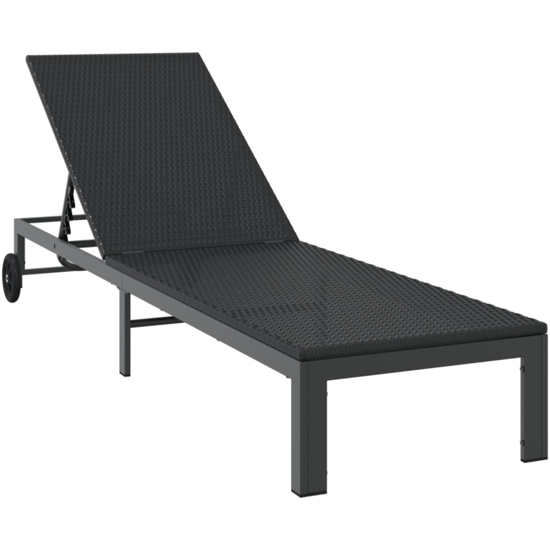 Solstol med hjul Svart Poly Rattan vidaXL 200 x 54 x 27 cm – bild 2