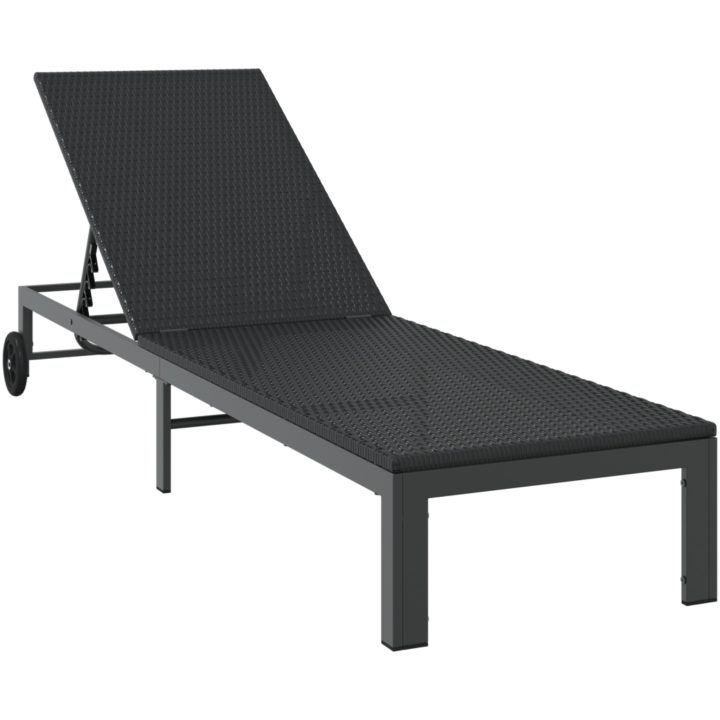 Solstol med hjul Svart Poly Rattan vidaXL 200 x 54 x 27 cm – bild 2
