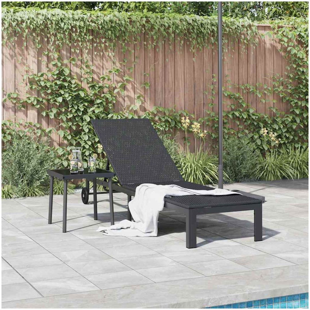 Solstol med hjul Svart Poly Rattan vidaXL 200 x 54 x 27 cm – bild 3
