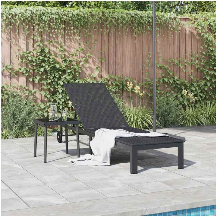 Solstol med hjul Svart Poly Rattan vidaXL 200 x 54 x 27 cm – bild 3