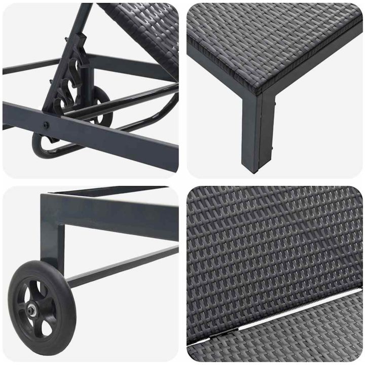 Solstol med hjul Svart Poly Rattan vidaXL 200 x 54 x 27 cm – bild 7
