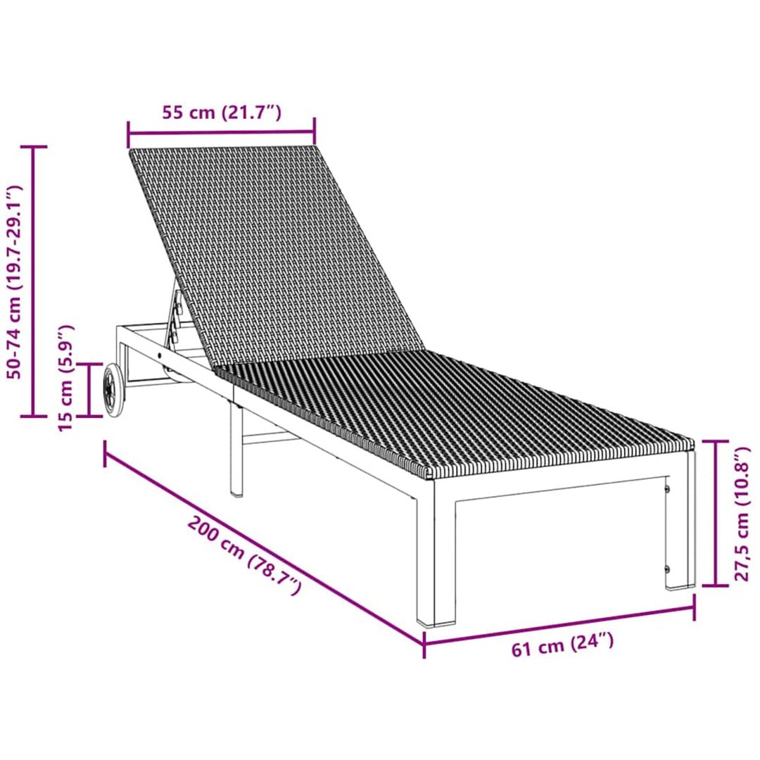 Solstol med hjul Svart Poly Rattan vidaXL 200 x 54 x 27 cm – bild 9