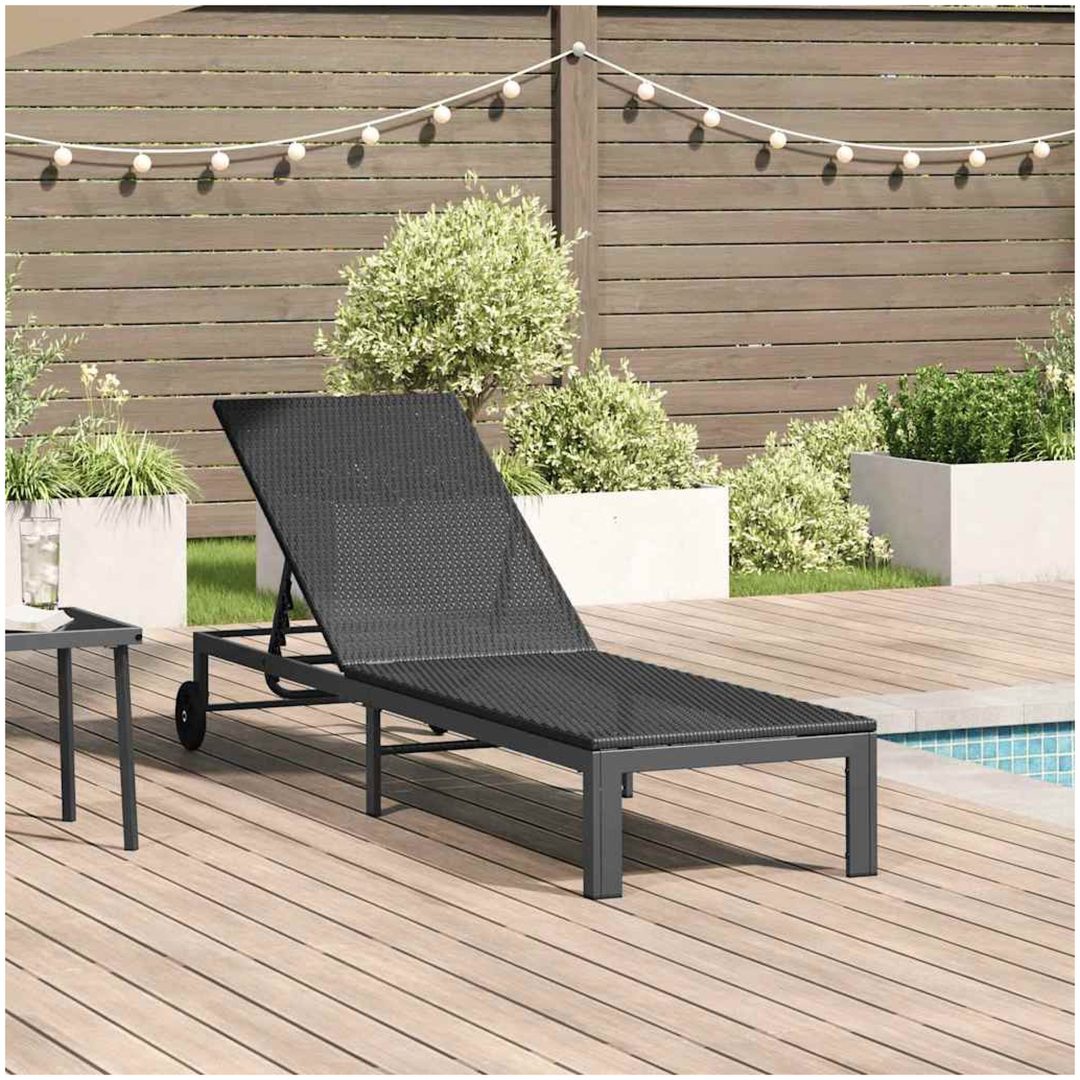 Solstol med hjul Svart Poly Rattan vidaXL 200 x 54 x 27 cm