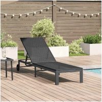 Solstol med hjul Svart Poly Rattan vidaXL