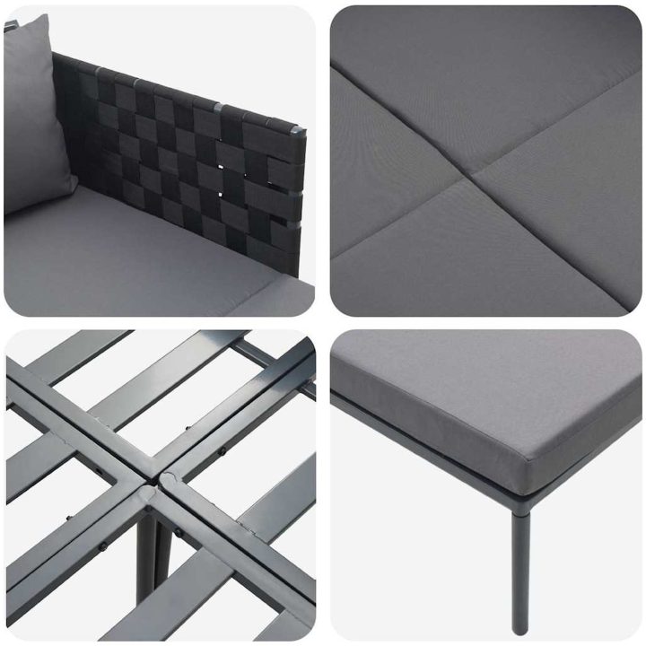 Solstol med kuddar för 2 personer Anthracit Stål vidaXL 115 x 153 x 69.5 cm – bild 9