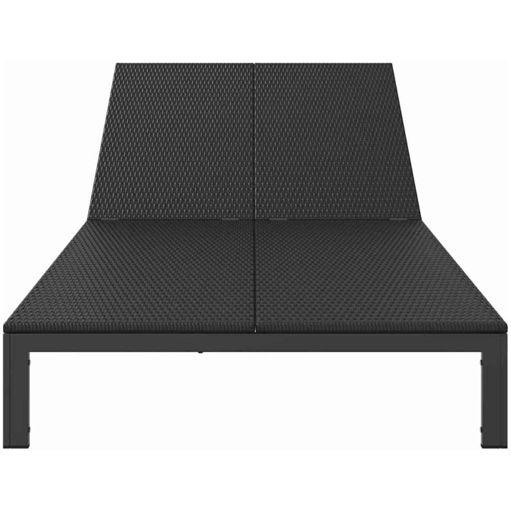 Solstol med Kuddar och Hjul för 2 Personer Svart Poly Rattan vidaXL 200 x 109 x 27.5 cm – bild 5