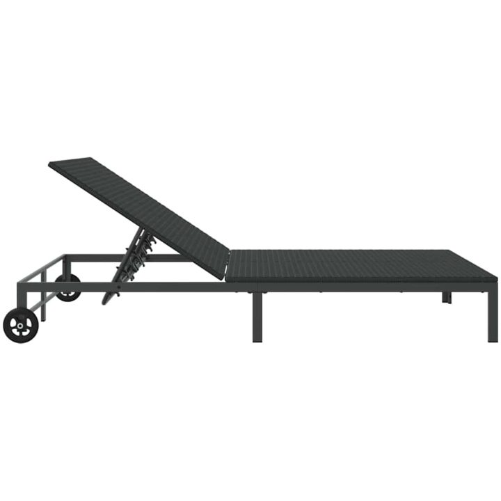 Solstol med Kuddar och Hjul för 2 Personer Svart Poly Rattan vidaXL 200 x 109 x 27.5 cm – bild 6