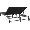 Solstol med Kuddar och Hjul för 2 Personer Svart Poly Rattan vidaXL 200 x 109 x 27.5 cm – miniatyr 7
