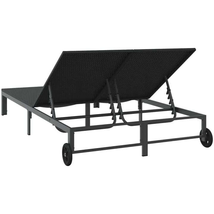 Solstol med Kuddar och Hjul för 2 Personer Svart Poly Rattan vidaXL 200 x 109 x 27.5 cm – bild 7