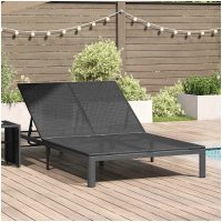Solstol med Kuddar och Hjul för 2 Personer Svart Poly Rattan vidaXL